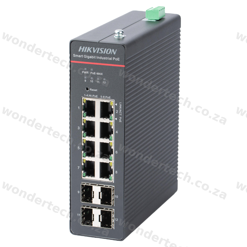 Industrial smart-managed 12 port gigabit POE switch, 8x Gbe POE ports, 4x Gb SFP ports (Excludes 48V PSU) - DRL-48V240W1EN